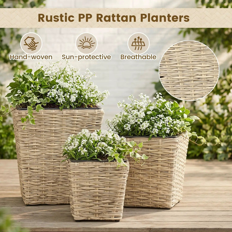 Rattan Planter Box Set - 3 Piece with Removable Liners by DirectDeals