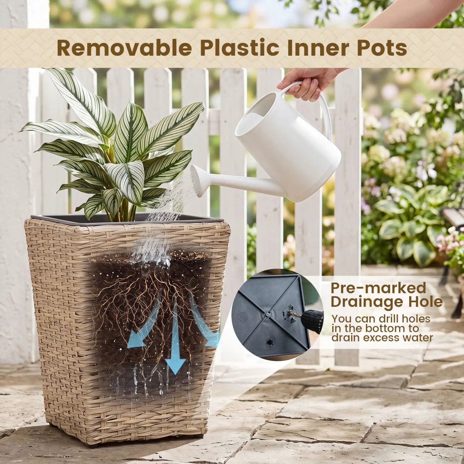 Rattan Planter Box Set - 3 Piece with Removable Liners by DirectDeals