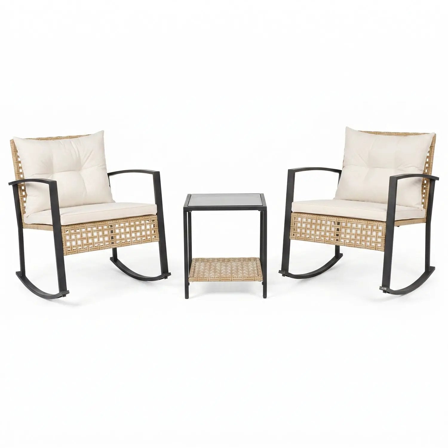 3-Piece Rattan Patio Conversation Set with Rocking Chairs by DirectDeals