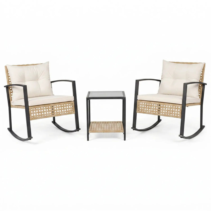 3-Piece Rattan Patio Conversation Set with Rocking Chairs by DirectDeals