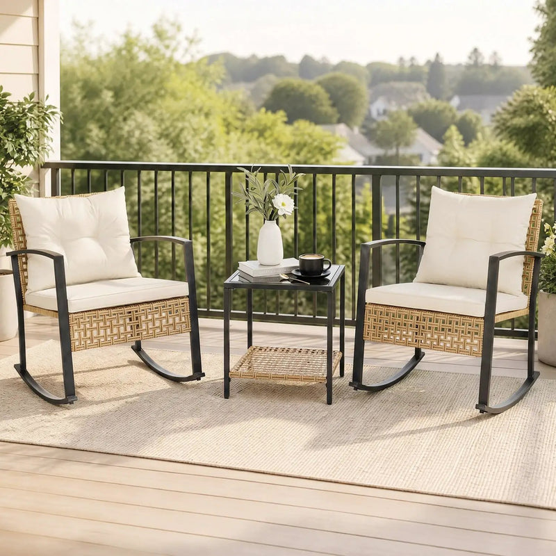 3-Piece Rattan Patio Conversation Set with Rocking Chairs by DirectDeals