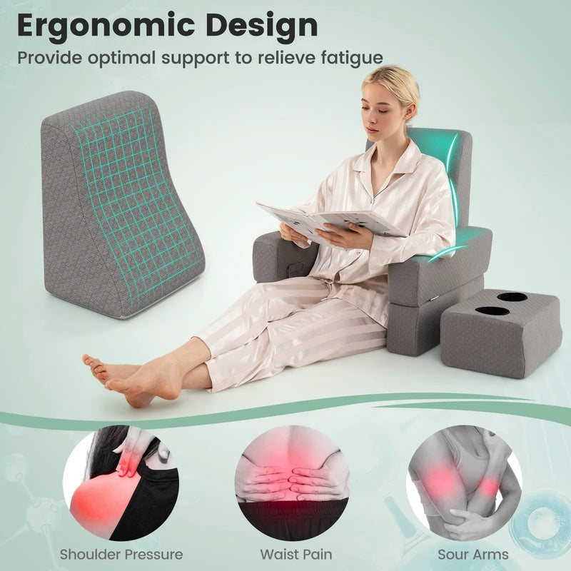 3-Piece Reading Pillow Set Extra Large Lap Desk with Coaster-Gray by DirectDeals