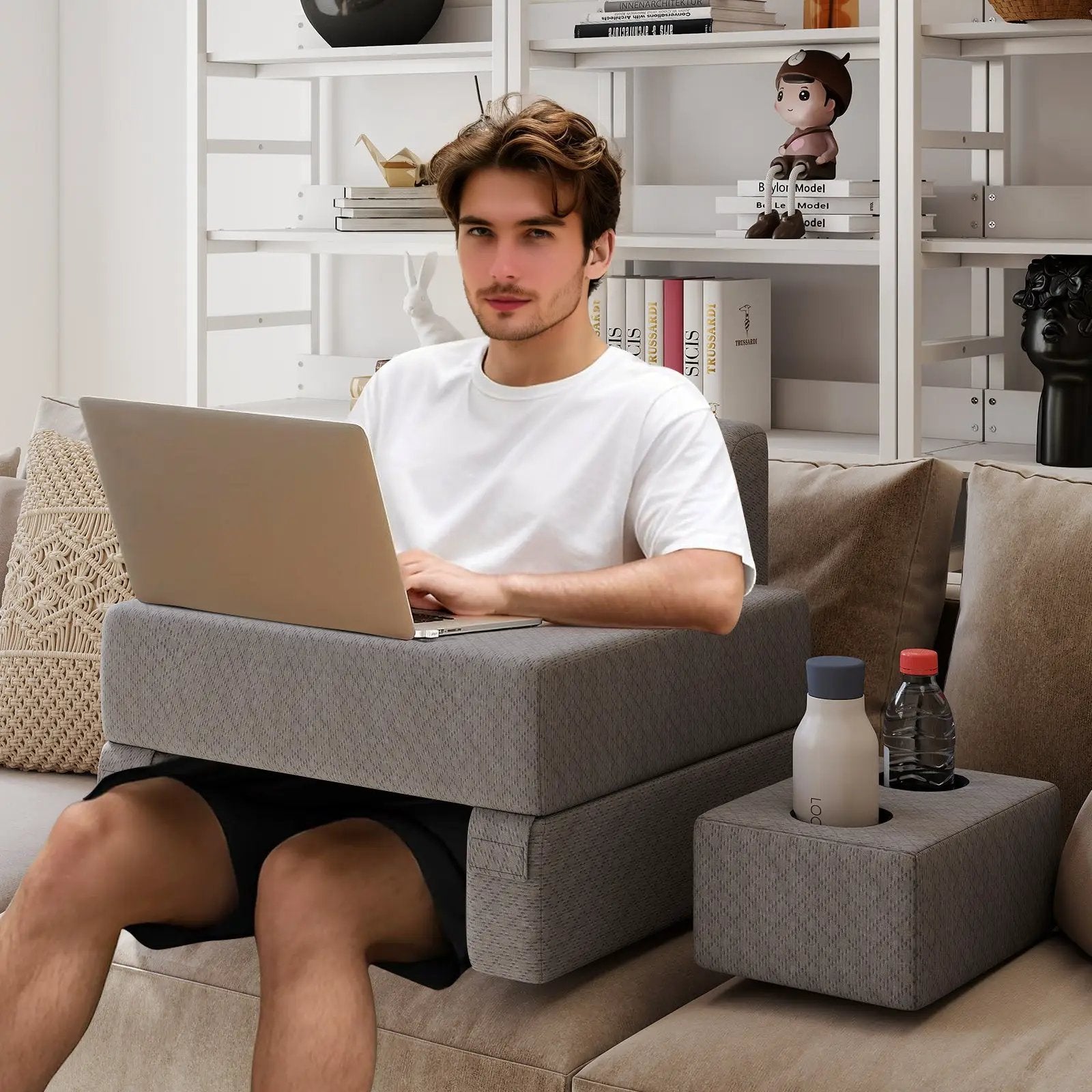 3-Piece Reading Pillow Set Extra Large Lap Desk with Coaster-Gray by DirectDeals