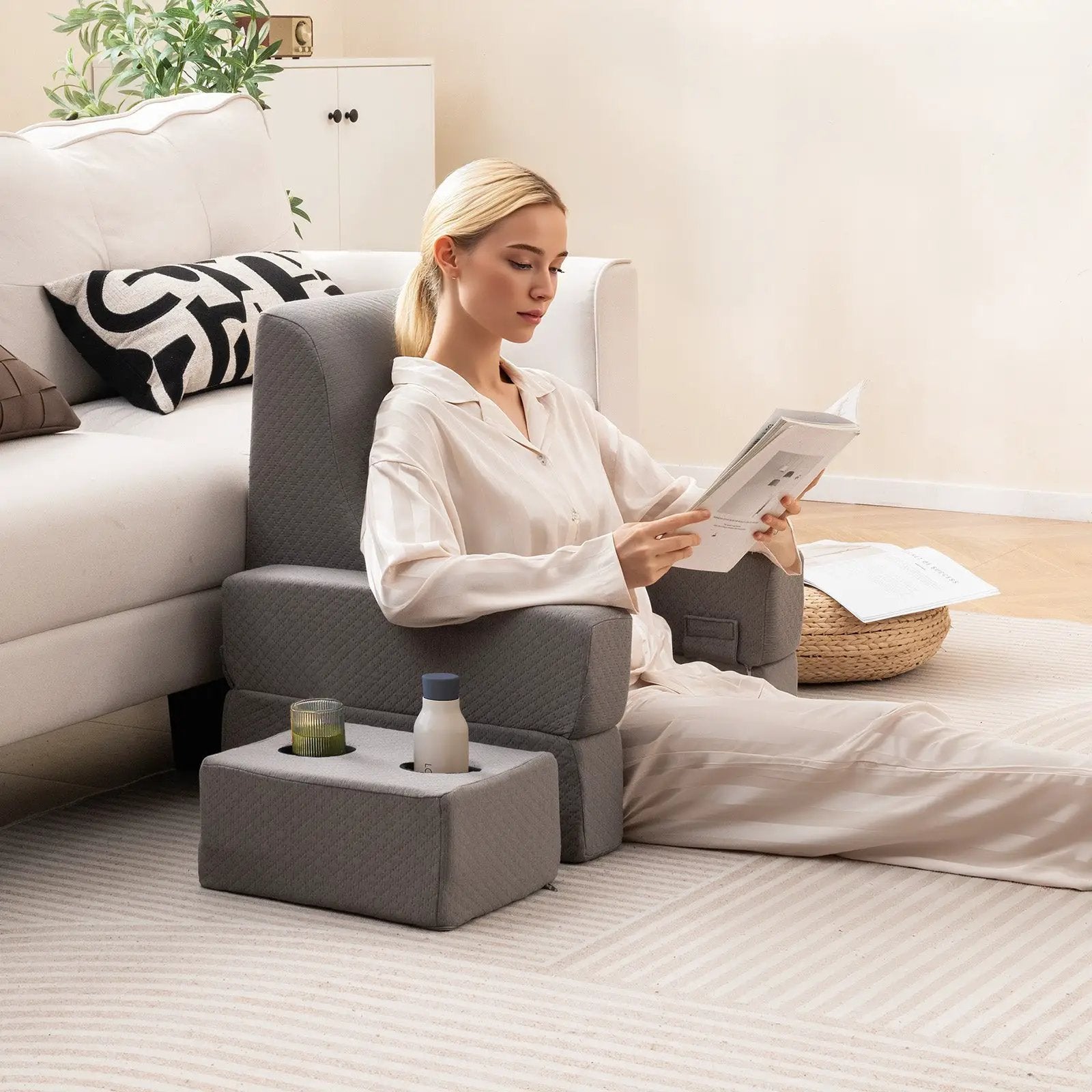3-Piece Reading Pillow Set Extra Large Lap Desk with Coaster-Gray by DirectDeals