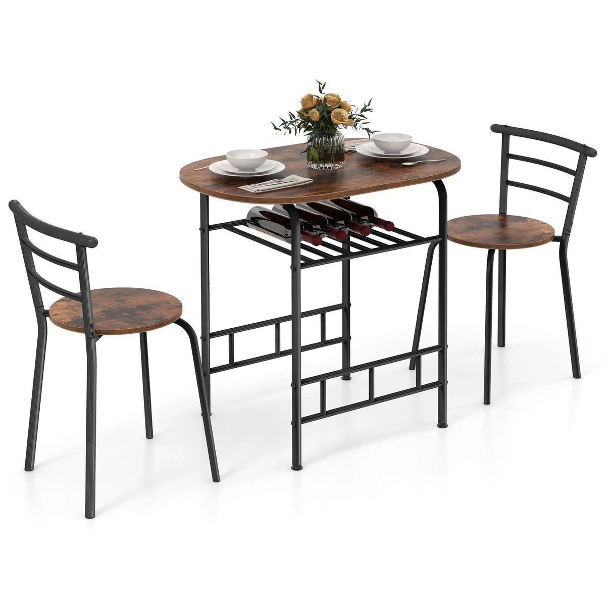 3 pcs Home Kitchen Bistro Pub Dining Table 2 Chairs Set by DirectDeals