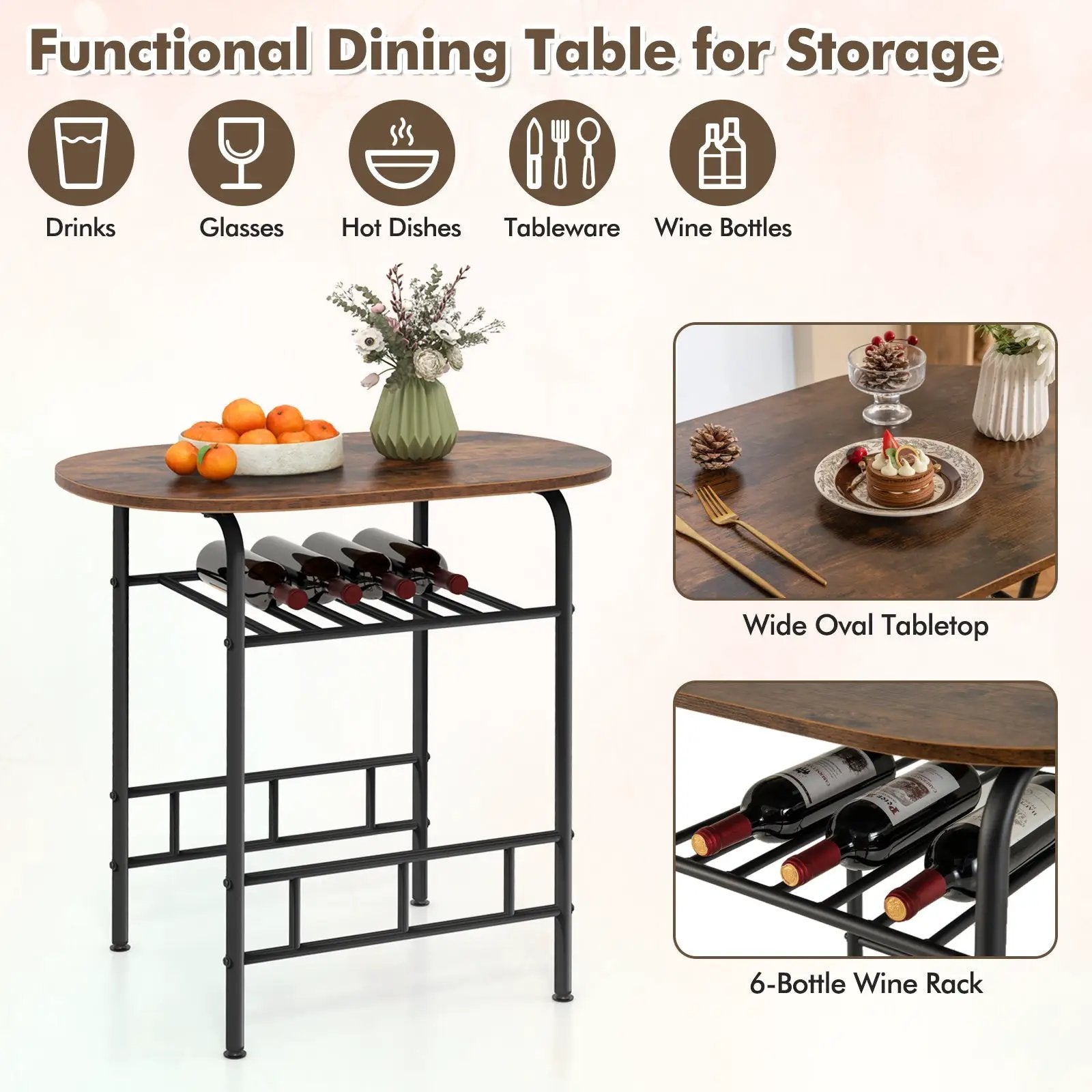 3 pcs Home Kitchen Bistro Pub Dining Table 2 Chairs Set by DirectDeals