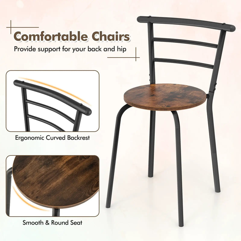 3 pcs Home Kitchen Bistro Pub Dining Table 2 Chairs Set by DirectDeals