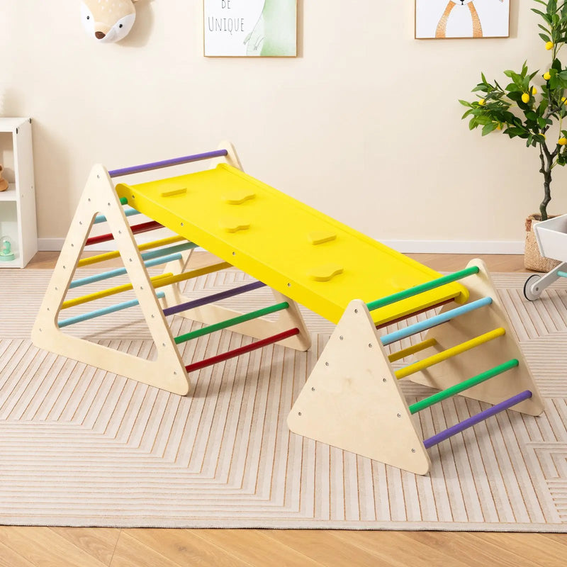 3 Piece Toddler Triangle Set Montessori with 2 Climbing Triangles and 1 Ramp-Colorful by DirectDeals