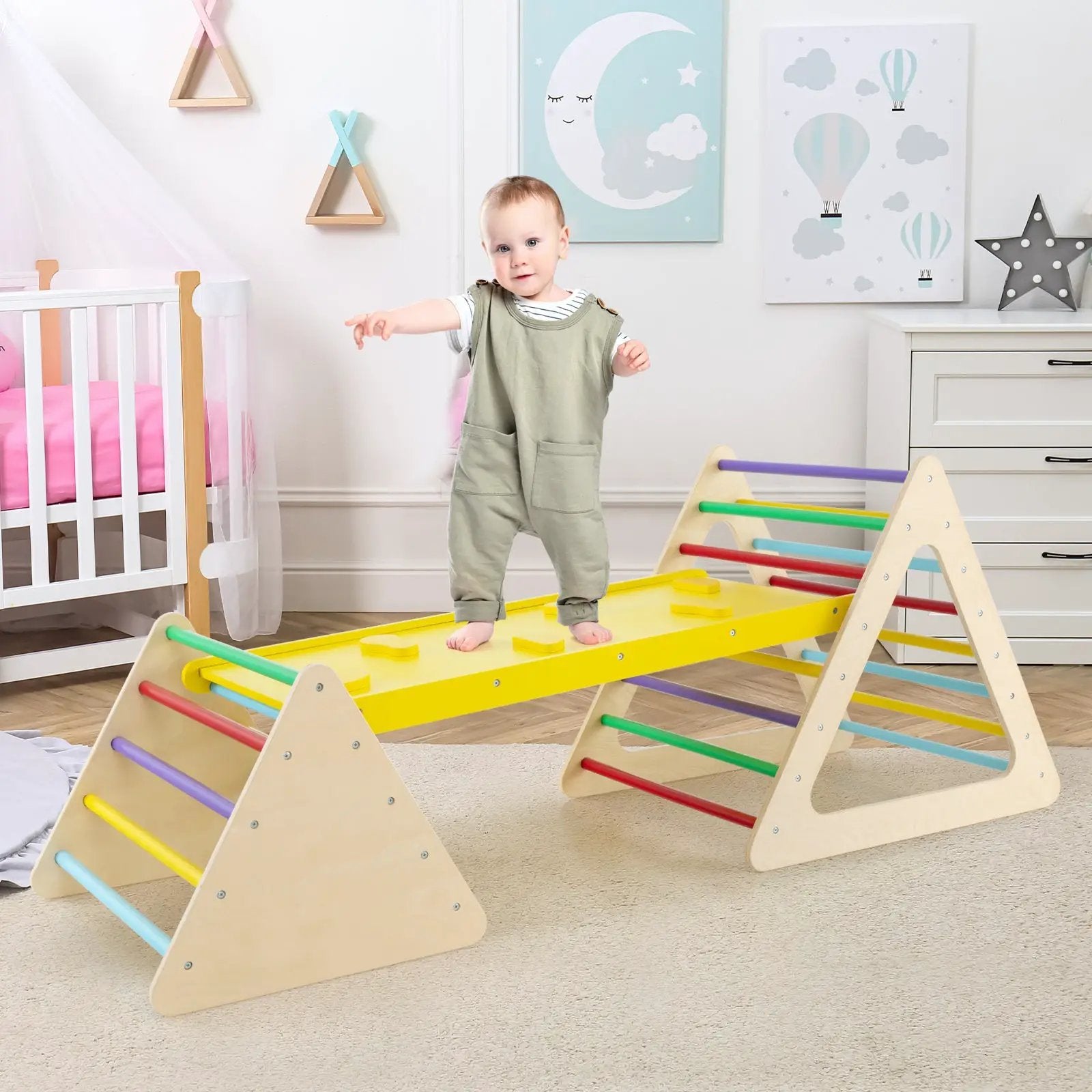 3 Piece Toddler Triangle Set Montessori with 2 Climbing Triangles and 1 Ramp-Colorful by DirectDeals