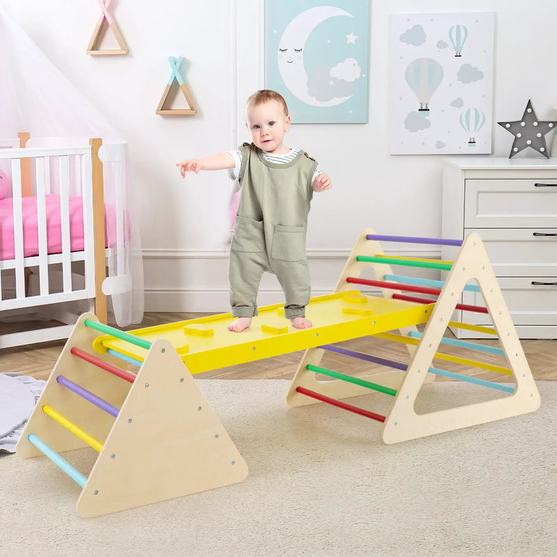 3 Piece Toddler Triangle Set Montessori with 2 Climbing Triangles and 1 Ramp-Colorful by DirectDeals