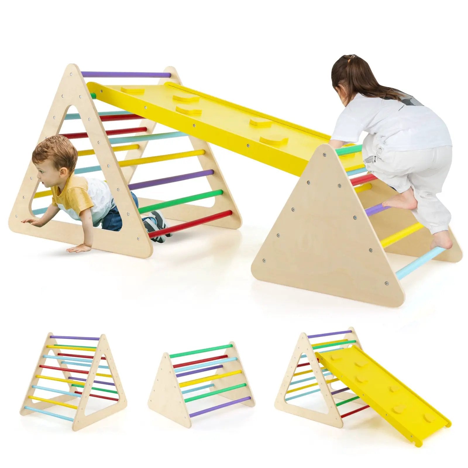 3 Piece Toddler Triangle Set Montessori with 2 Climbing Triangles and 1 Ramp-Colorful by DirectDeals