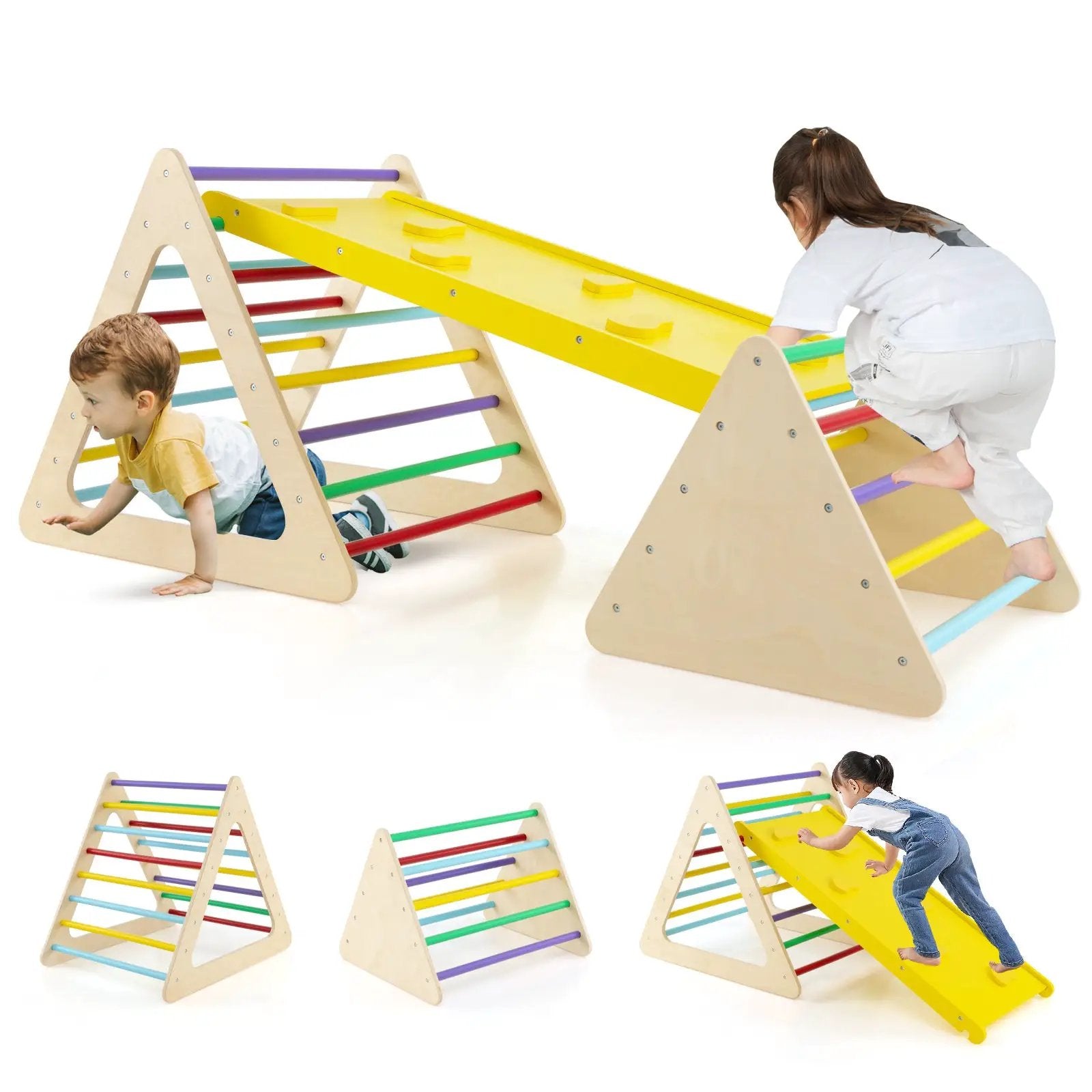 3 Piece Toddler Triangle Set Montessori with 2 Climbing Triangles and 1 Ramp-Colorful by DirectDeals
