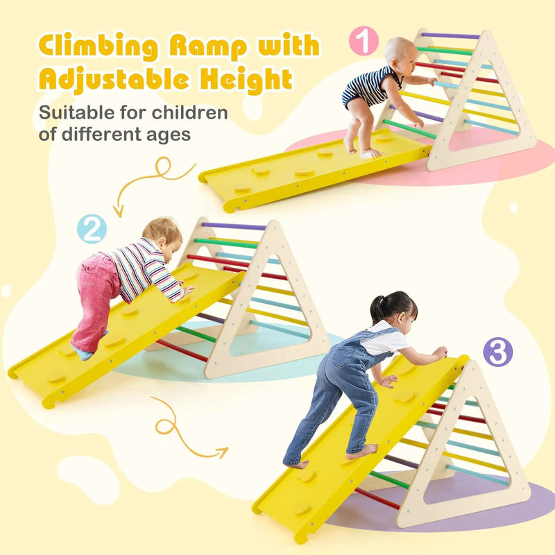 3 Piece Toddler Triangle Set Montessori with 2 Climbing Triangles and 1 Ramp-Colorful by DirectDeals