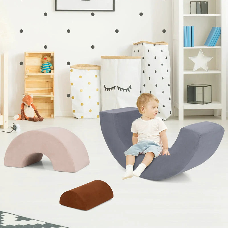 3 Piece Toddlers Climbing Toys Indoor Soft Play Equipment Playset-Grey by DirectDeals