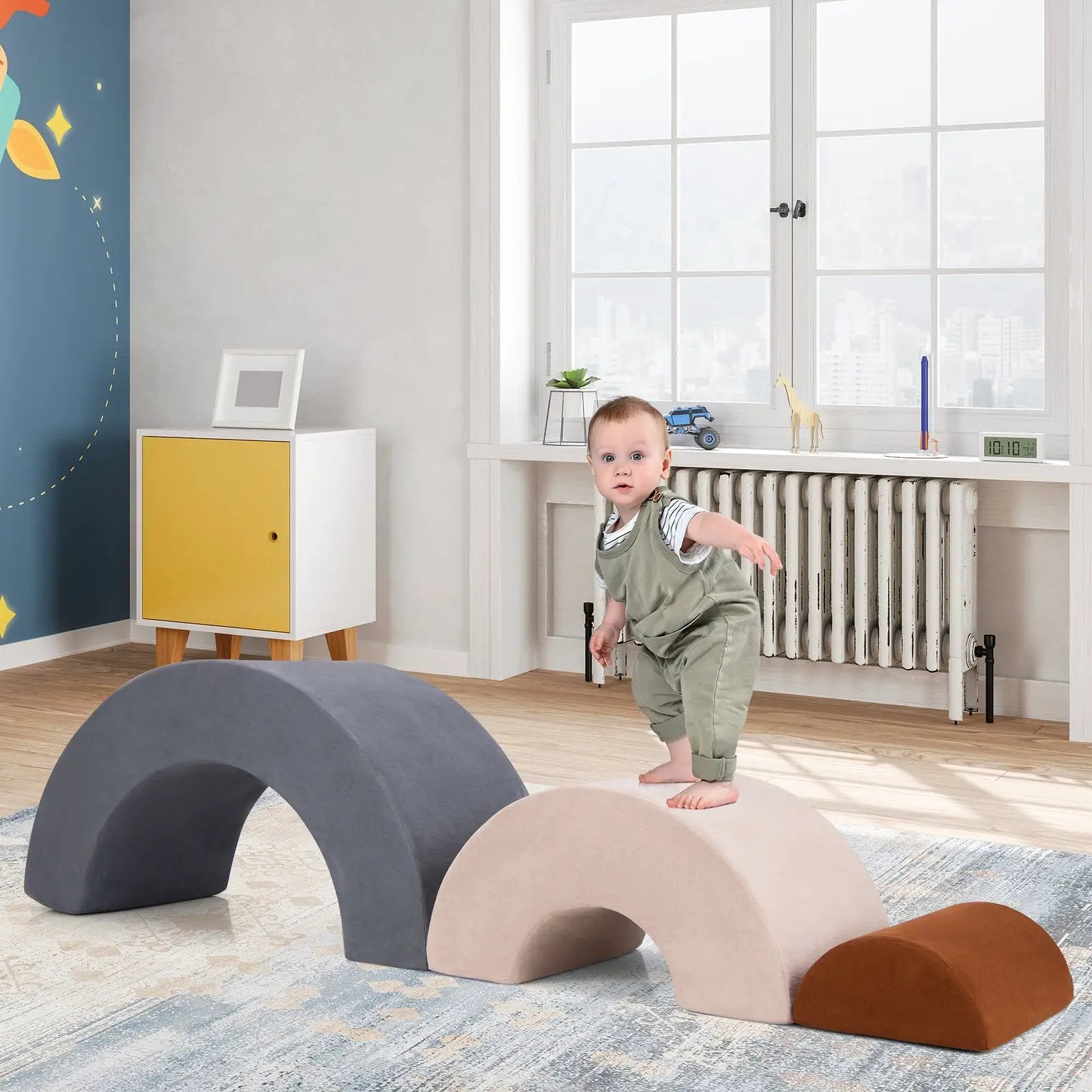 3 Piece Toddlers Climbing Toys Indoor Soft Play Equipment Playset-Grey by DirectDeals