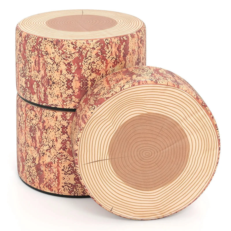 3-Piece Tree Stump Stool Set with Wood Printing Nature Decoration by DirectDeals
