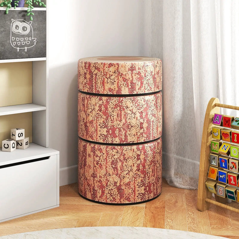 3-Piece Tree Stump Stool Set with Wood Printing Nature Decoration by DirectDeals