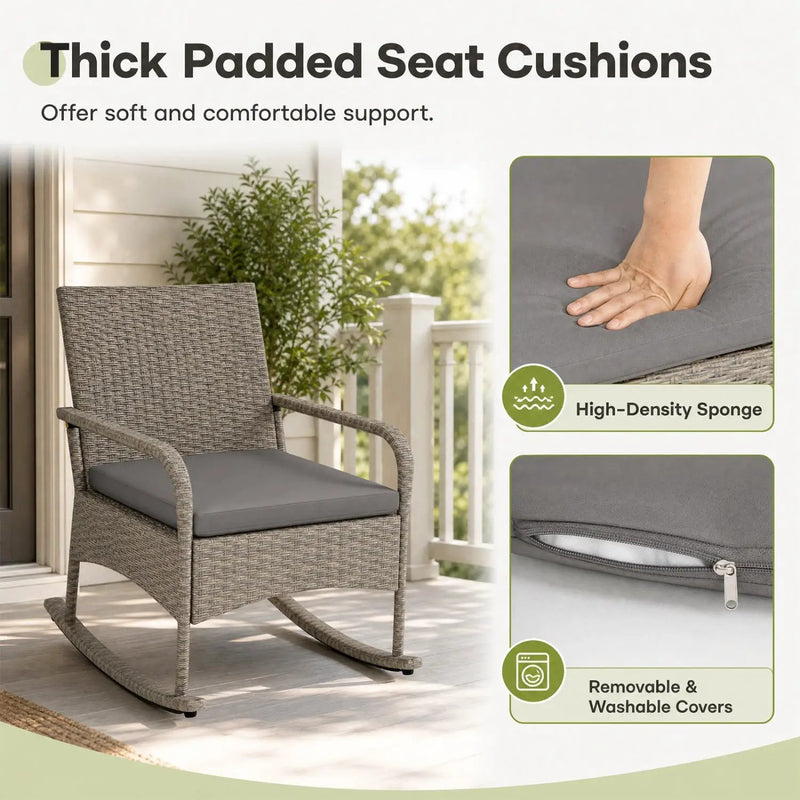3-Piece Wicker Rocking Bistro Set with Cushions - Gray by DirectDeals
