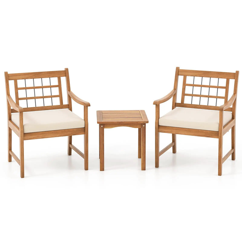 3 Piece Wood Patio Furniture Set with Seat Cushions and Acacia Wood Frame by DirectDeals
