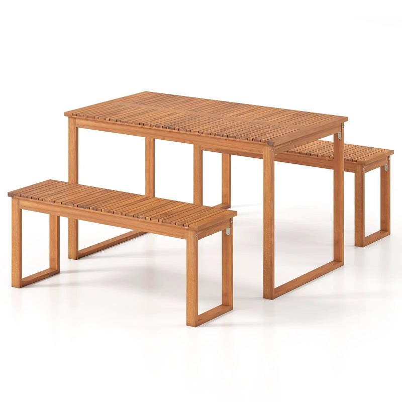 3 Pieces Acacia Wood Picnic Set with Outdoor Dining Table and 2 Benches for 4 People by DirectDeals