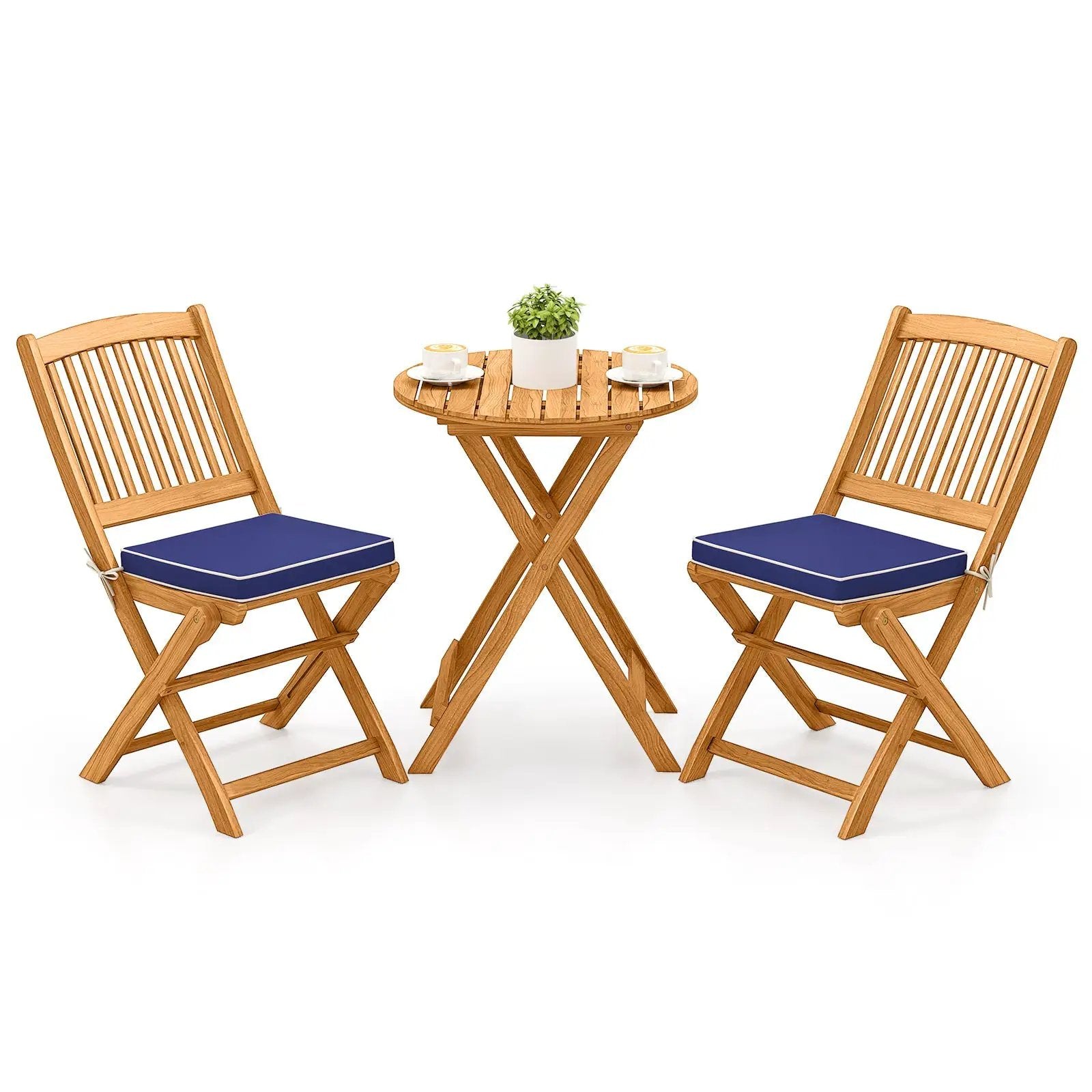 3 Pieces Acacia Wood Patio Folding Bistro Set with Soft Cushions by DirectDeals