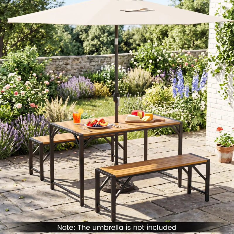 51" Acacia Wood Patio Dining Table with Umbrella Hole by DirectDeals