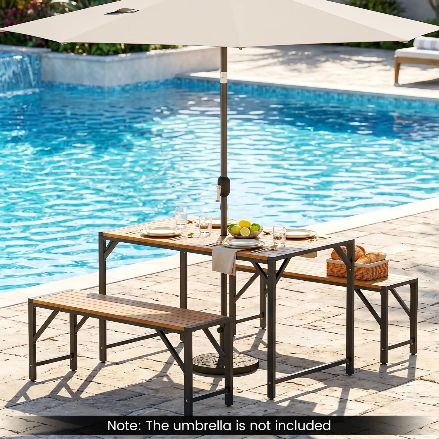Acacia Wood Outdoor Bench Set of 2, 47.5" Slatted Seat by DirectDeals