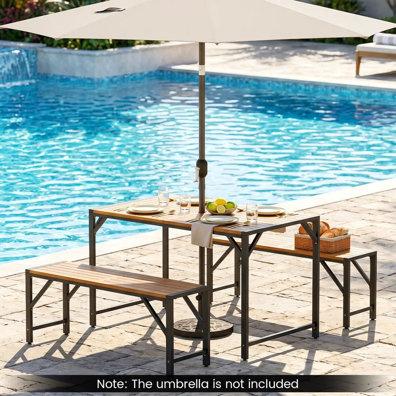 Acacia Wood Outdoor Bench Set of 2, 47.5" Slatted Seat by DirectDeals