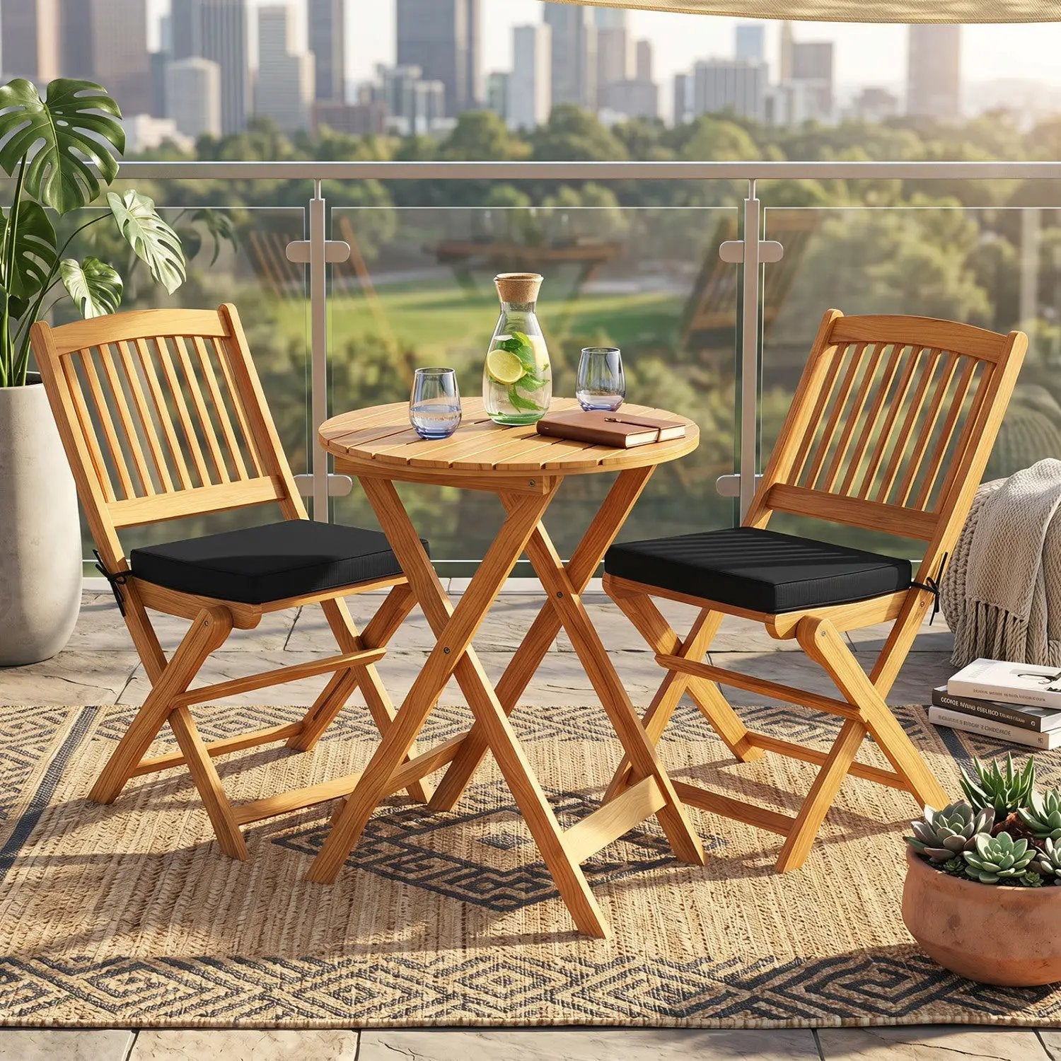 3-Piece Acacia Wood Folding Bistro Set with Cushions by DirectDeals