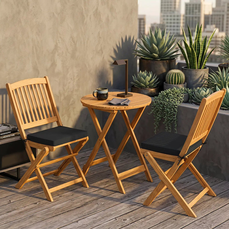 3-Piece Acacia Wood Folding Bistro Set with Cushions by DirectDeals