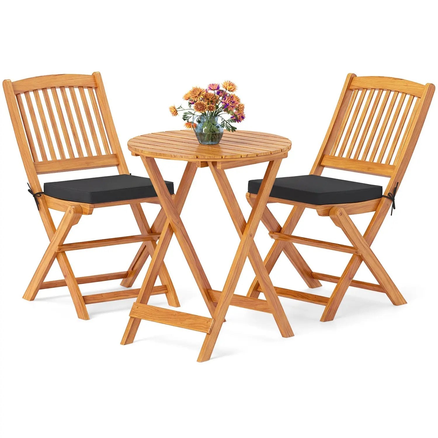 3-Piece Acacia Wood Folding Bistro Set with Cushions by DirectDeals