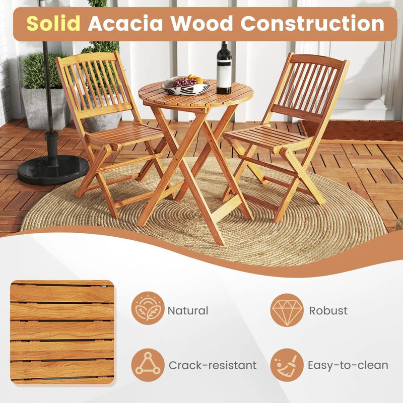 3-Piece Acacia Wood Folding Bistro Set with Cushions by DirectDeals