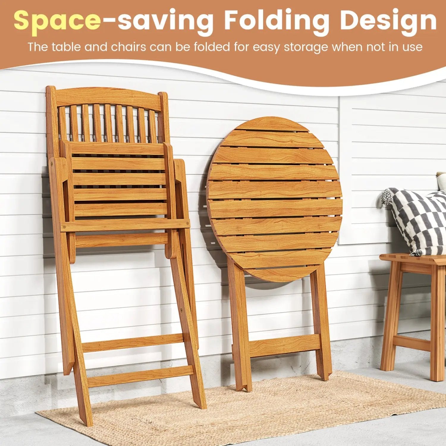 3-Piece Acacia Wood Folding Bistro Set with Cushions by DirectDeals