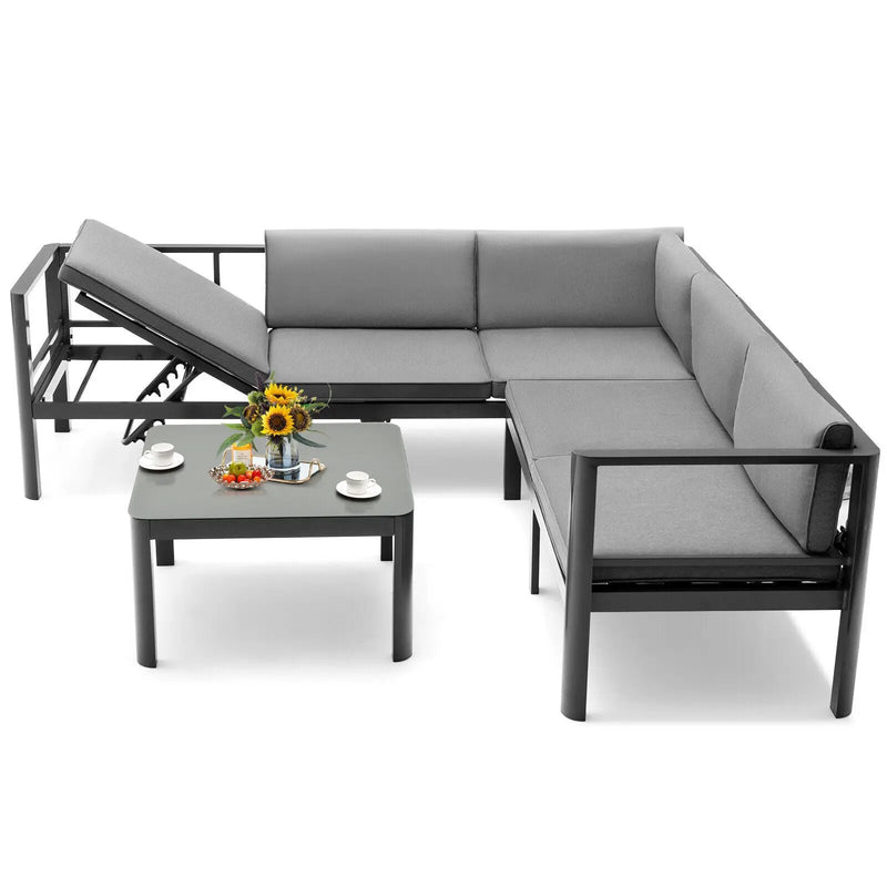 3 Pieces Aluminum Patio Furniture Set with 6-Level Adjustable Backrest-Gray by DirectDeals