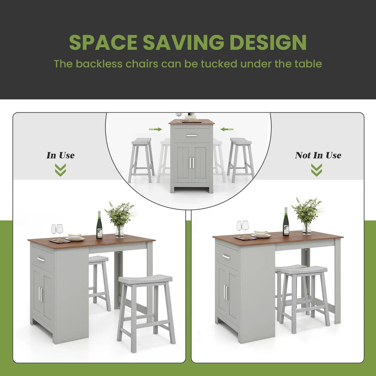 3-Piece Bar Table Set for 2 with 2 Saddle Stools for Dining Room by DirectDeals