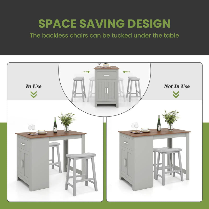 3-Piece Bar Table Set for 2 with 2 Saddle Stools for Dining Room by DirectDeals