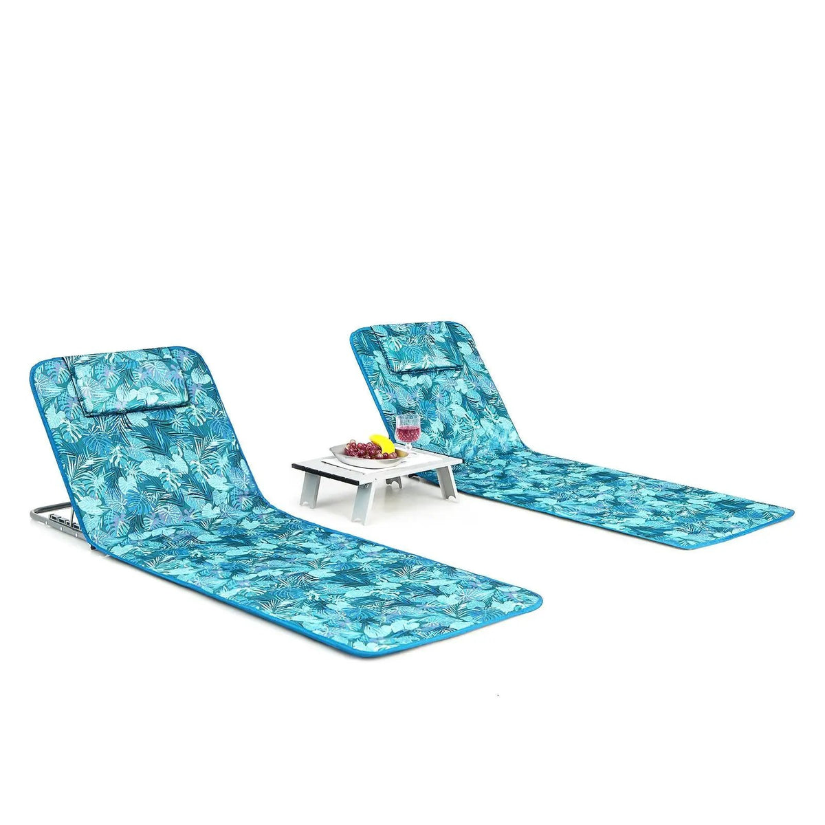 3 Pieces Beach Lounge Chair Mat Set 2 Adjustable Lounge Chairs with Table Stripe, photo 8 of 8