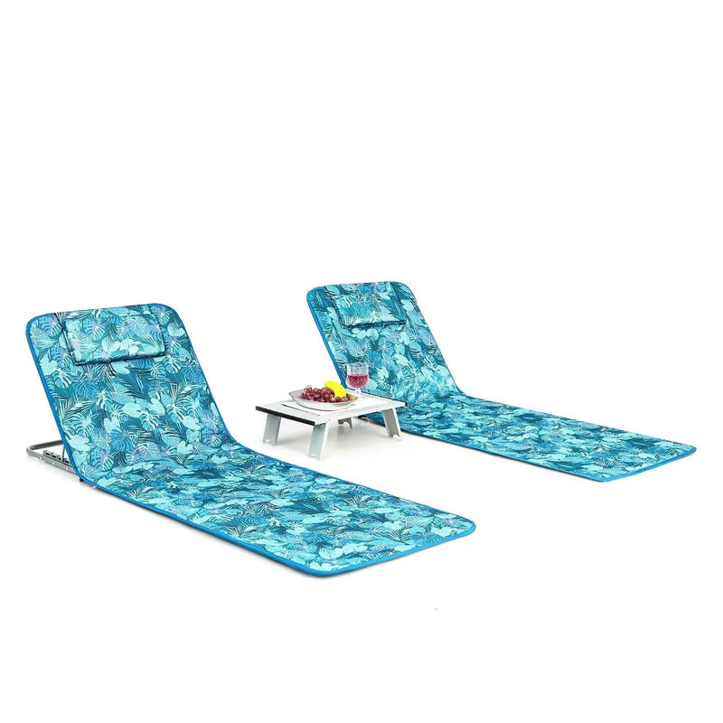 3 Pieces Beach Lounge Chair Mat Set 2 Adjustable Lounge Chairs with Table Stripe by DirectDeals