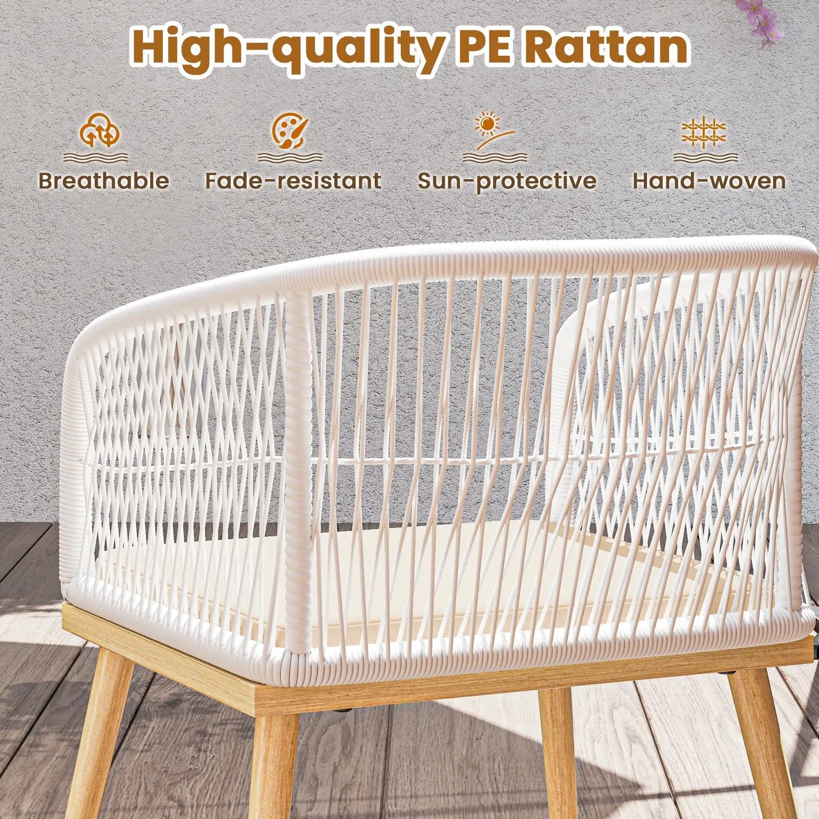 3 Pieces Outdoor Bistro PE Wicker Conversation Furniture Set-White by DirectDeals