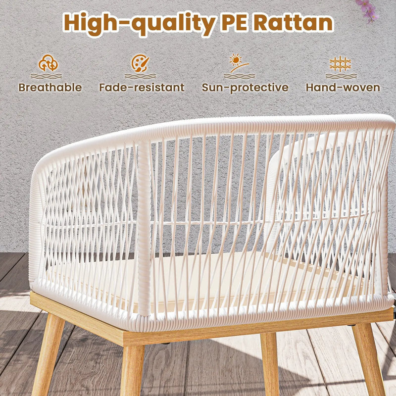 3 Pieces Outdoor Bistro PE Wicker Conversation Furniture Set-White by DirectDeals