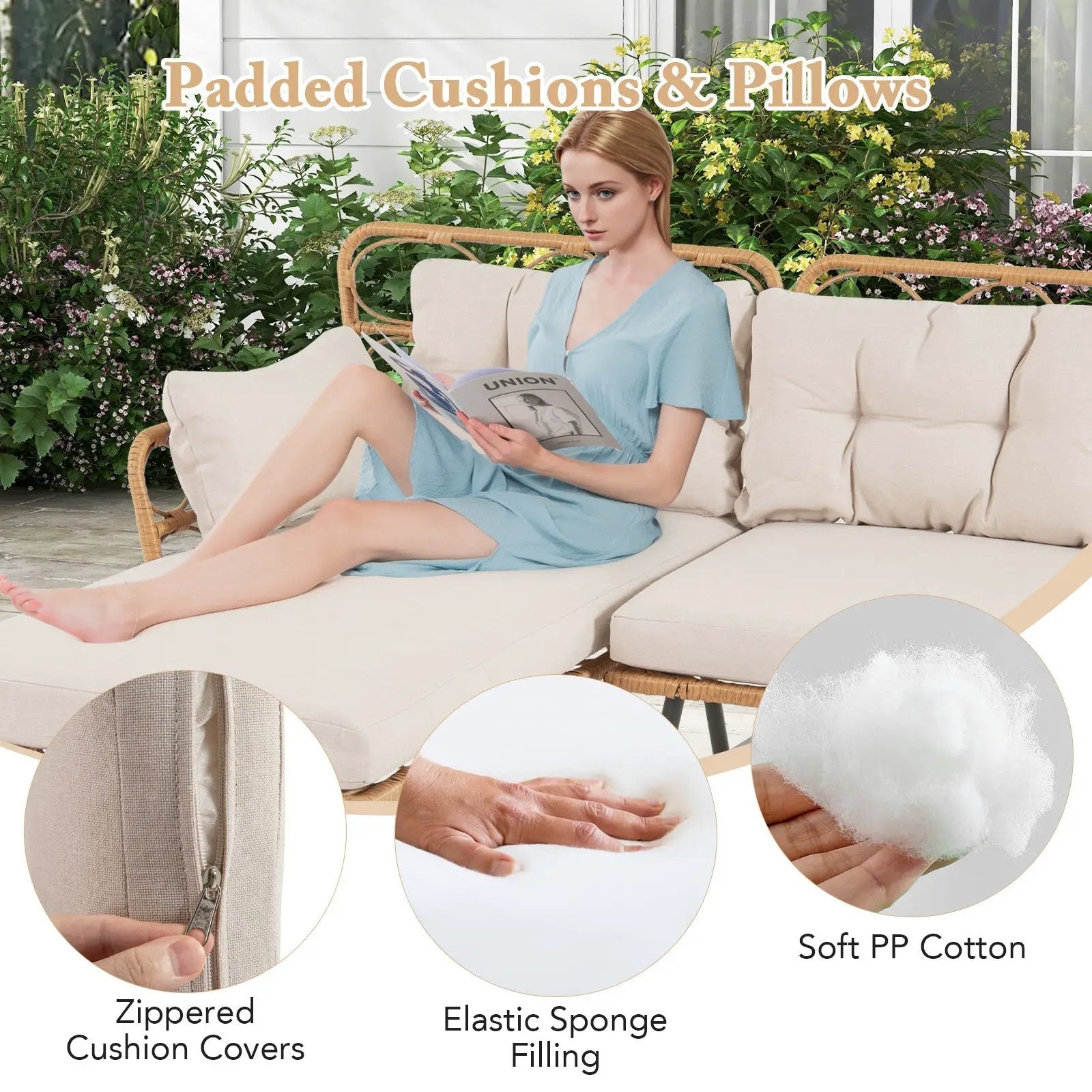 3 Pieces Corner Patio Furniture with Small Coffee Table-Beige by DirectDeals