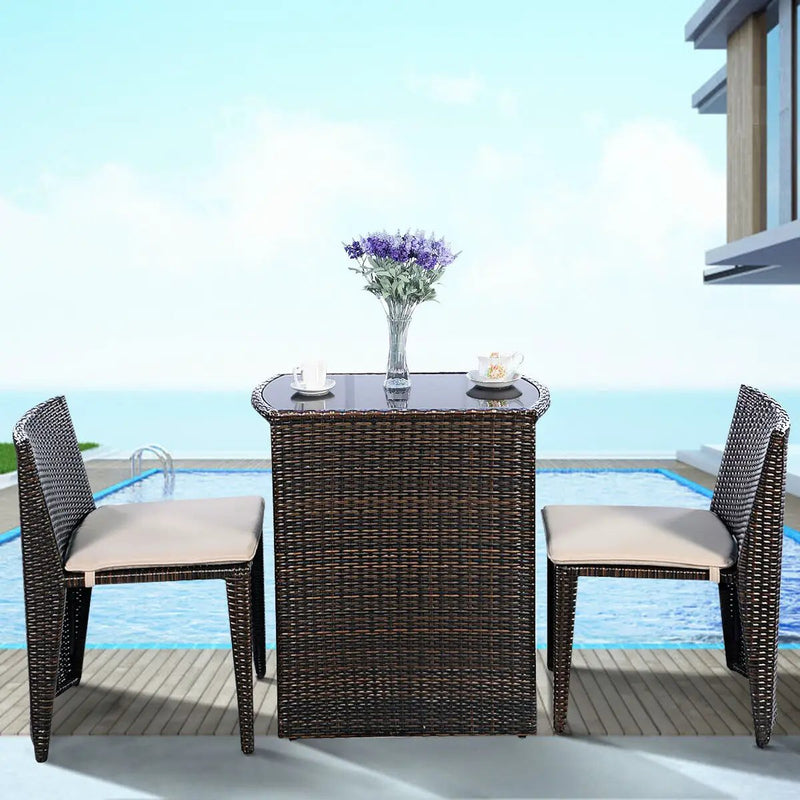 3 Pieces Cushioned Wicker Patio Bistro Set with No Assembly Needed by DirectDeals
