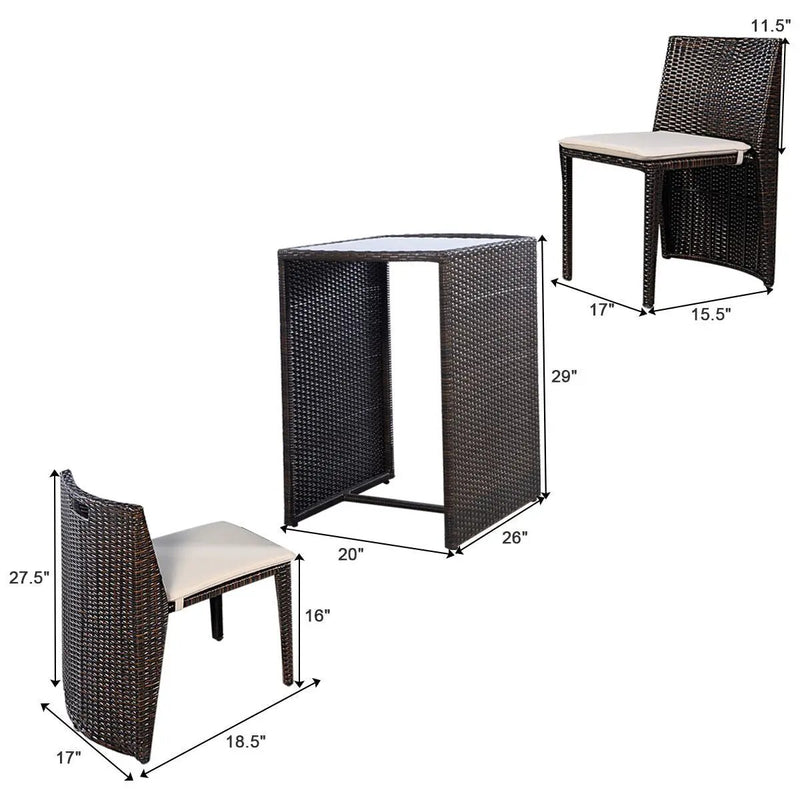 3 Pieces Cushioned Wicker Patio Bistro Set with No Assembly Needed by DirectDeals