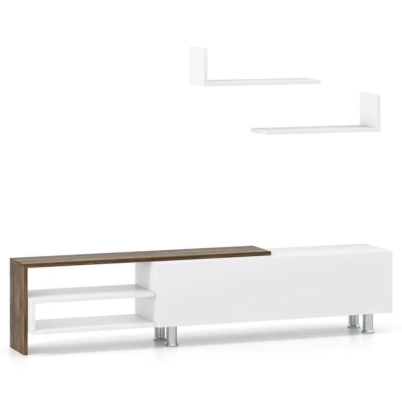 3 Pieces Farmhouse TV Stand for TVs up to 80 Inch with Cabinet and Compartments-White by DirectDeals
