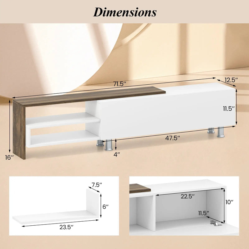 3 Pieces Farmhouse TV Stand for TVs up to 80 Inch with Cabinet and Compartments-White by DirectDeals