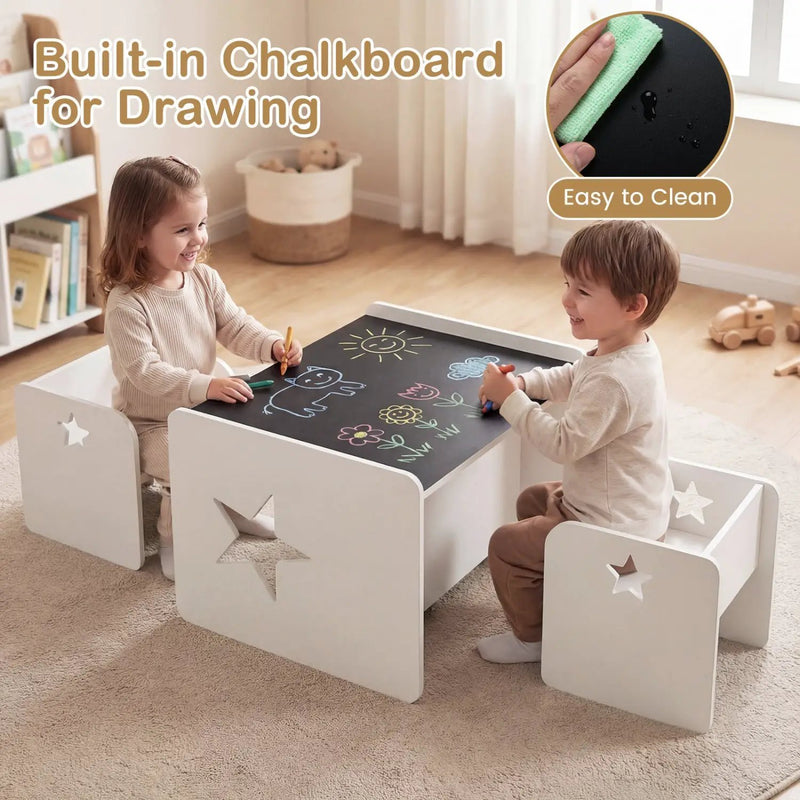 3 Pieces Kids Table and Chair Set Space-saving Toddler Table and 2 Chairs by DirectDeals