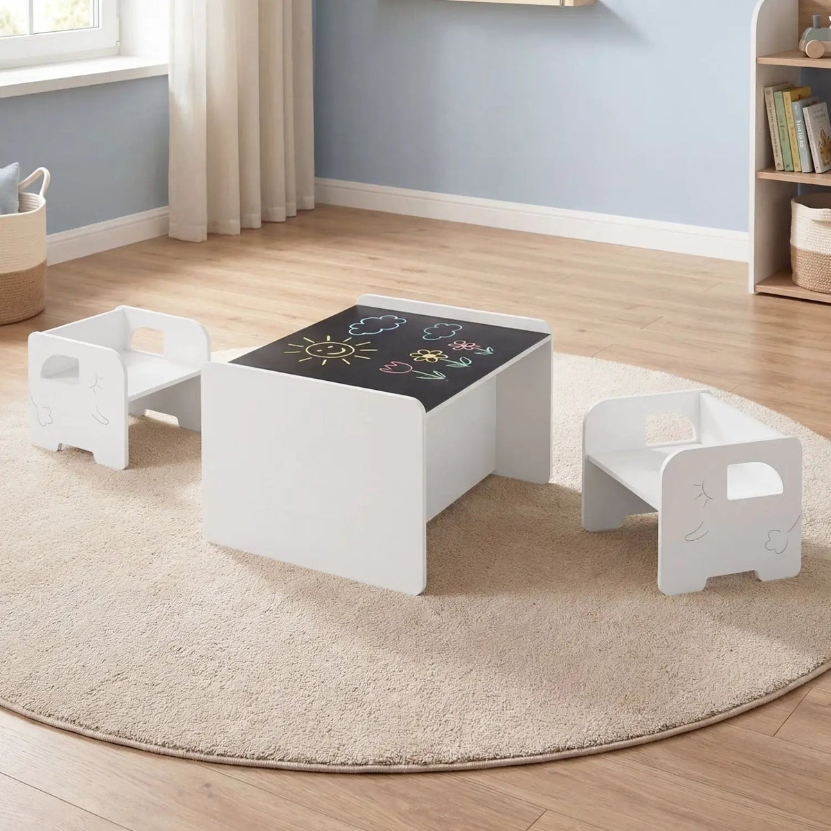 3 Pieces Kids Table and Chair Set with Space-saving Toddler Table and 2 Chairs, photo 3 of 16