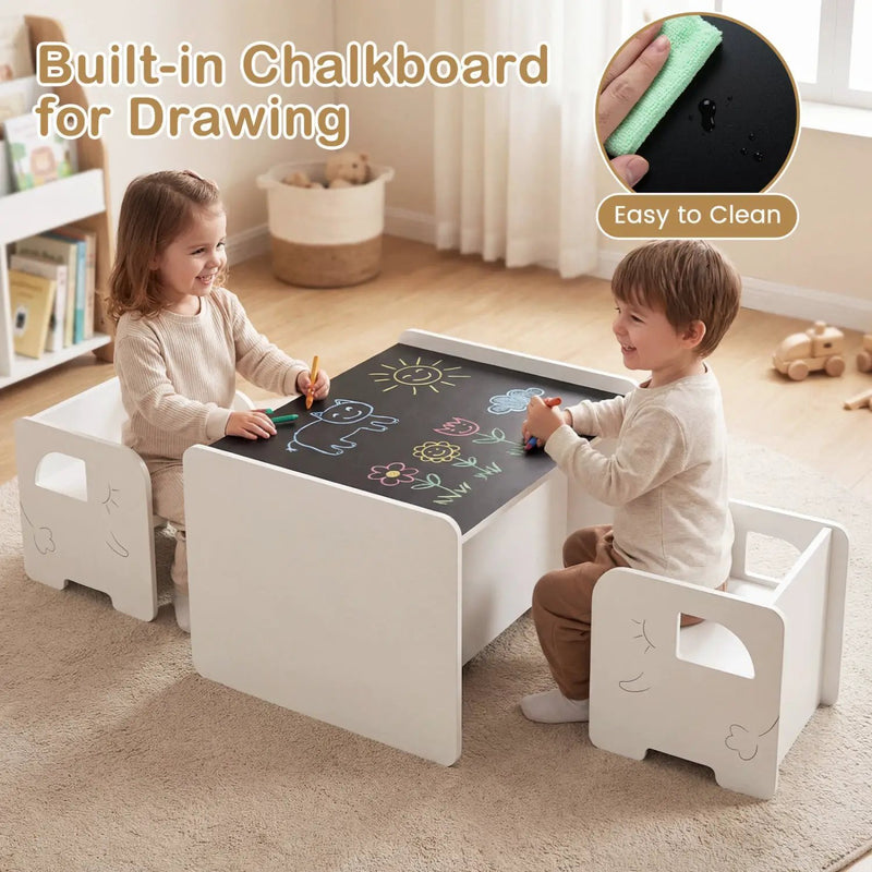 3 Pieces Kids Table and Chair Set with Space-saving Toddler Table and 2 Chairs by DirectDeals