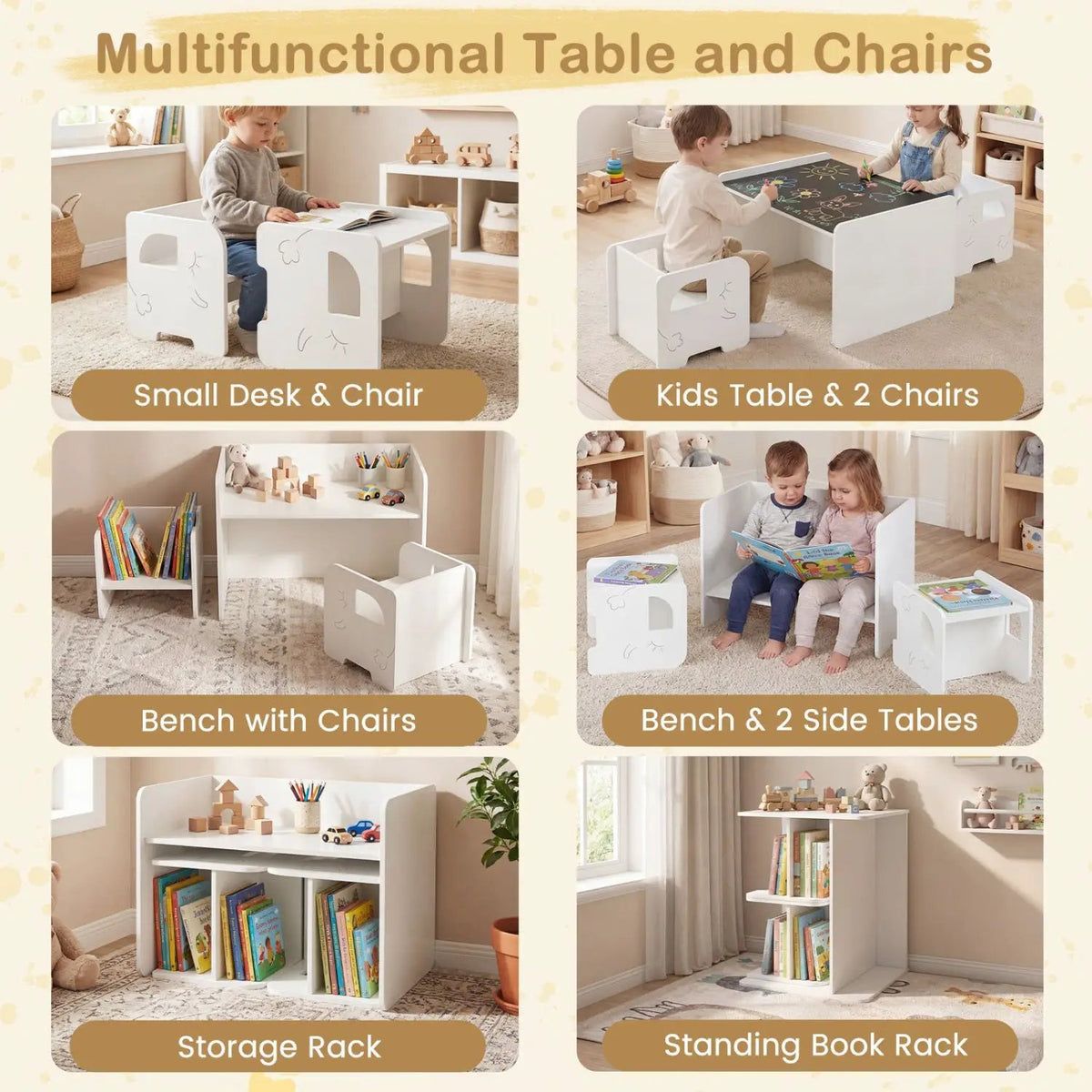 3 Pieces Kids Table and Chair Set with Space-saving Toddler Table and 2 Chairs, photo 7 of 16