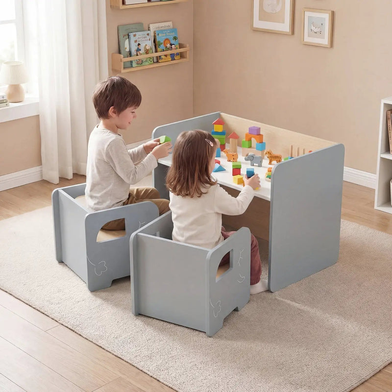 3 Pieces Kids Table and Chair Set with Space-saving Toddler Table and 2 Chairs by DirectDeals